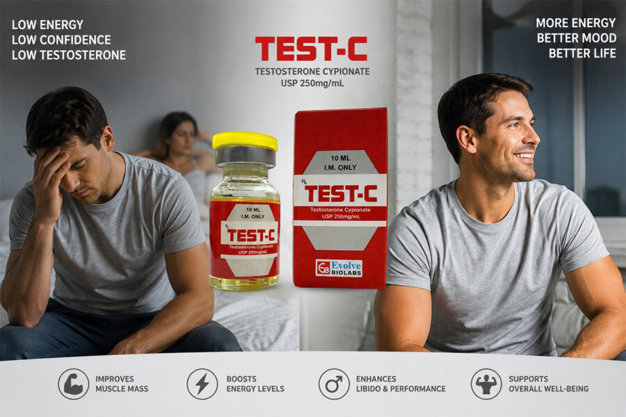 Test C (Testosterone Cypionate) injection supporting testosterone replacement therapy for men with low testosterone symptoms