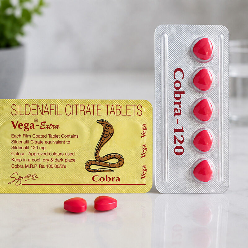 Cobra Tablet Uses for erectile dysfunction shown with sildenafil tablets in a realistic healthcare setting