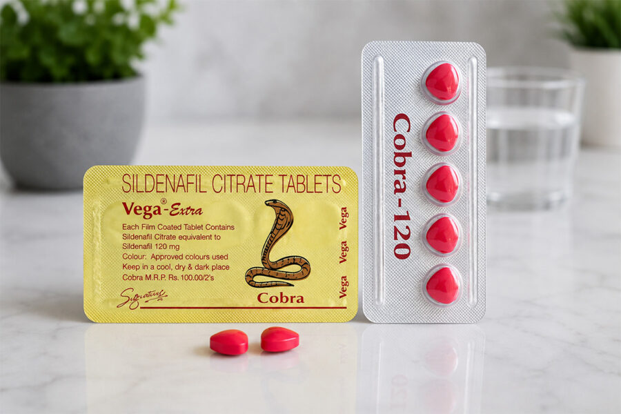 Cobra Tablet Uses for erectile dysfunction shown with sildenafil tablets in a realistic healthcare setting