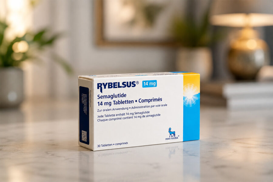 Rybelsus 14 mg showing a before and after diabetes management lifestyle scene